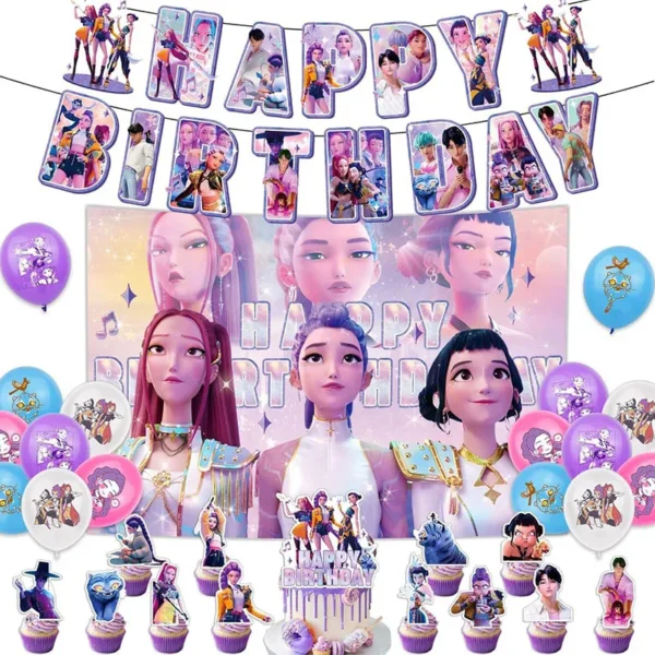 K-POP Demon Hunters neon glow birthday decoration set full collection