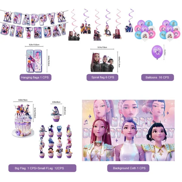 Kpop Demon Hunter Birthday Decorations 4_4_11zon Package and component breakdown of the Neon Glow decoration kit