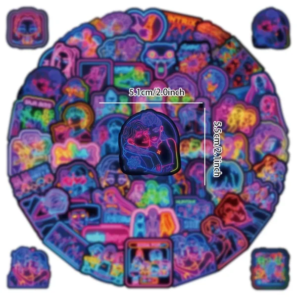 Comparison showing the glow effect of stickers in a dark versus lit environment