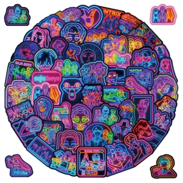 Close-up of neon color and glow-in-the-dark details on select stickers
